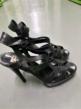 Barneys New York Black Leather Strappy High Heel Sandals
